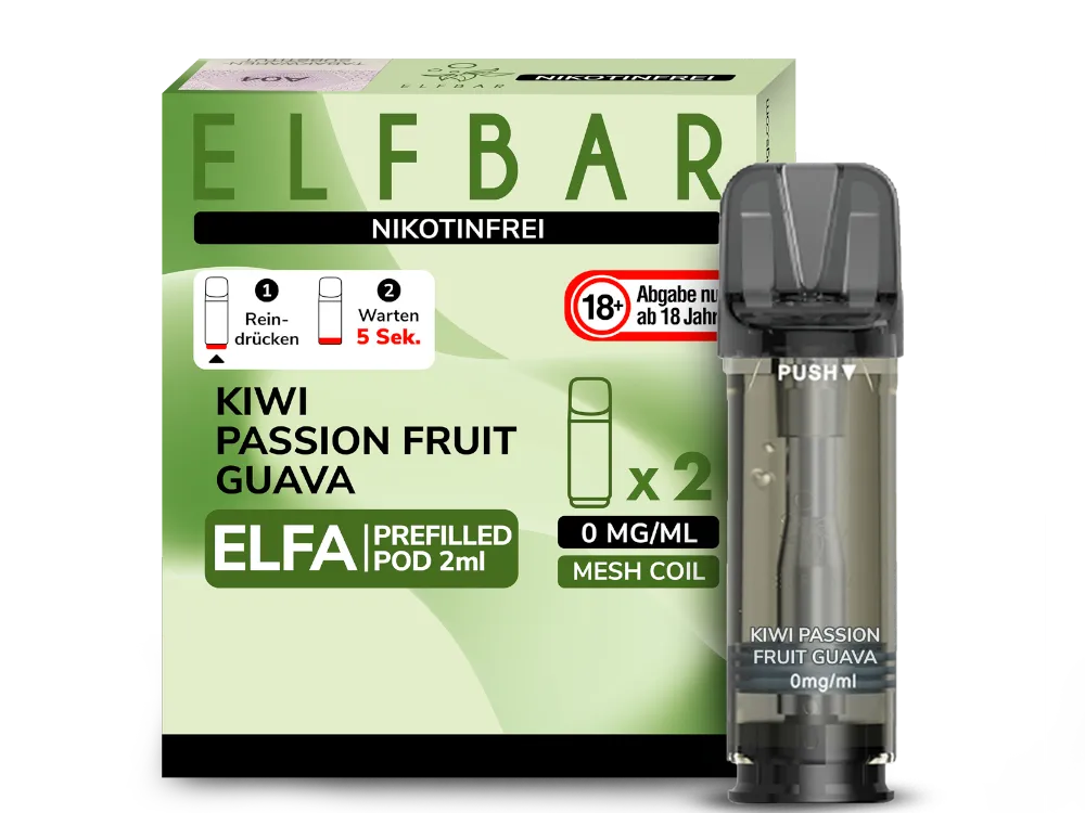 ELF BAR - ELFA Kiwi Passion Fruit Guava 0 Nikotin 2x Pods 600 Züge